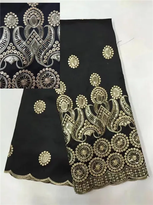 Белая африканская кружевная ткань 2017 с Черными Блестками/стандартная