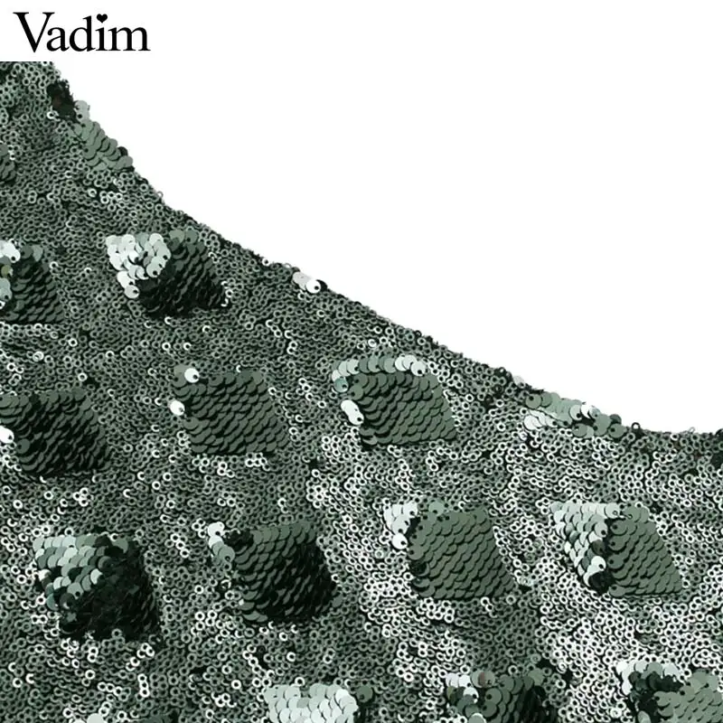Vadim женское блестящее платье с блестками открытой спиной длинным рукавом круглым