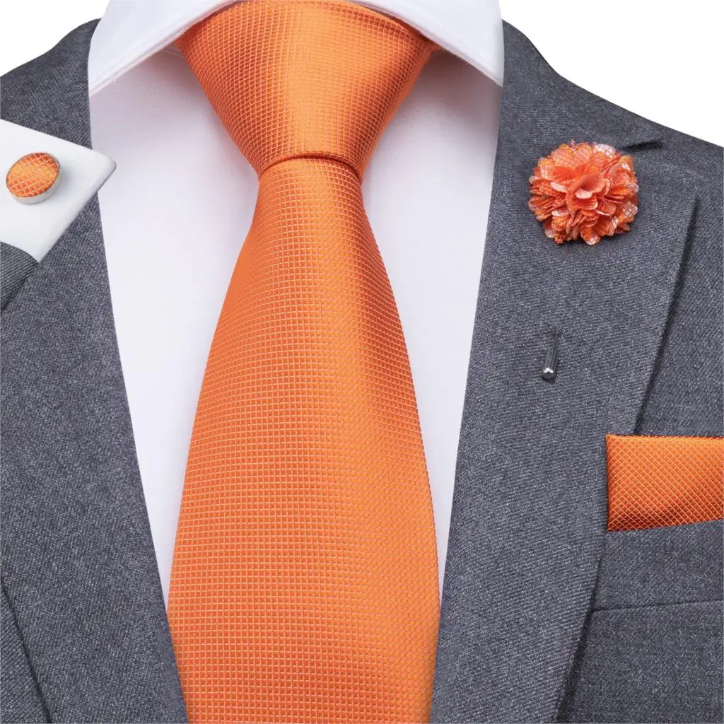

CX-266 Orange Men Tie Set Silk Jacquard Mens Necktie Gravata Buttonholes Hanky Cufflinks Set handkerchief Mens Tie for Wedding