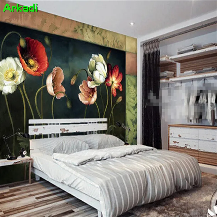 Custom mural bedroom wallpaper 3d photo home decor vintage fashion small floral poppy flower oil painting | Обустройство дома