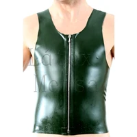 front zipper design latex tops army green color latex vest for men