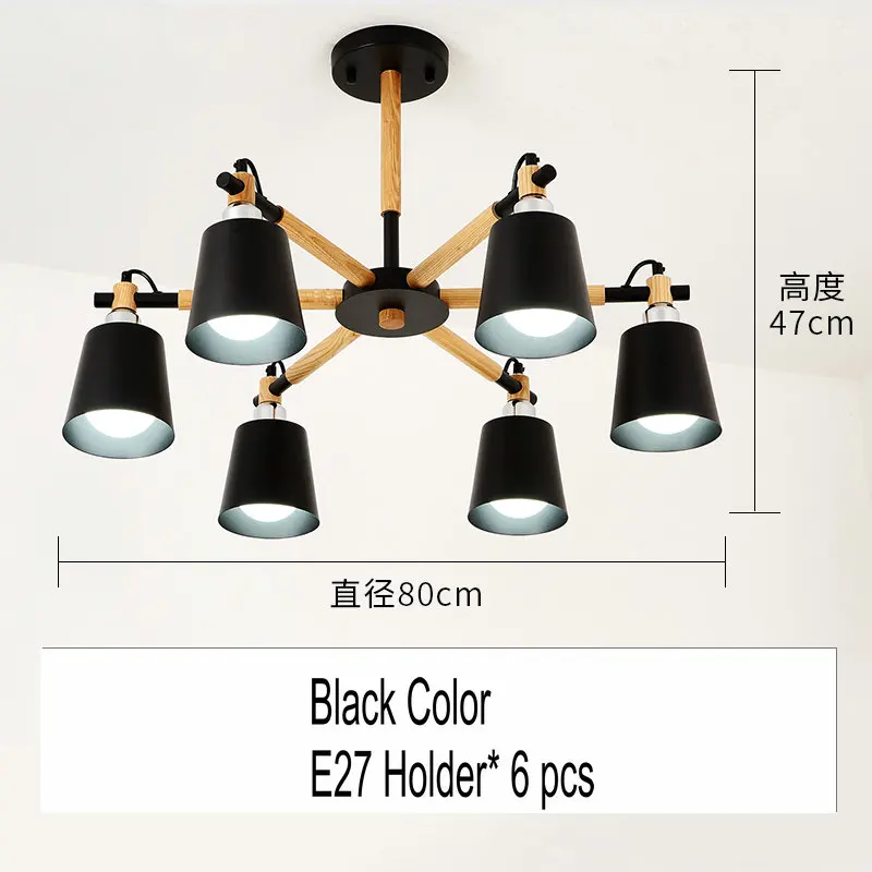 Black- 6 lights Artpad Nordic люстра лампа 3/6/8 светильник s металлический оттенок деревянный подвесной светильник для Спальня Гостиная Обеденная светильник ing светильники - Цвет абажура: Black- 6 lights
