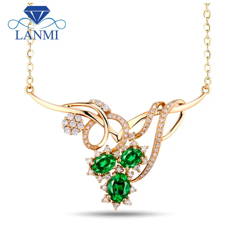 Женское Ожерелье из жёлтого золота 18 К|emerald gold necklace|emerald necklace goldemerald pendant |