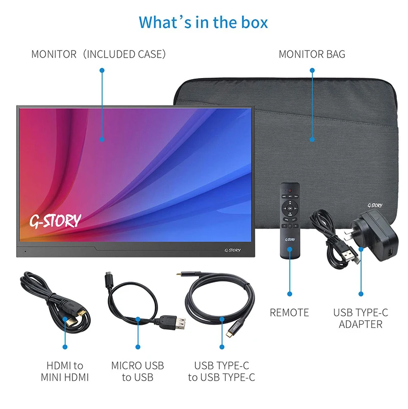 G-STORY 15,6 дюймов ультратонкий сенсорный экран FHD 1080P ips портативный монитор Usb type C Hdmi для ноутбука, телефона, Xbox, переключателя и Ps4