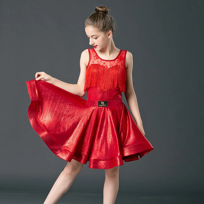

Girls Latin Dance Dress Children Sleeveless Dance Ruffle Skirt Princess Costumes Performance Competition Standard Kids DQS1744