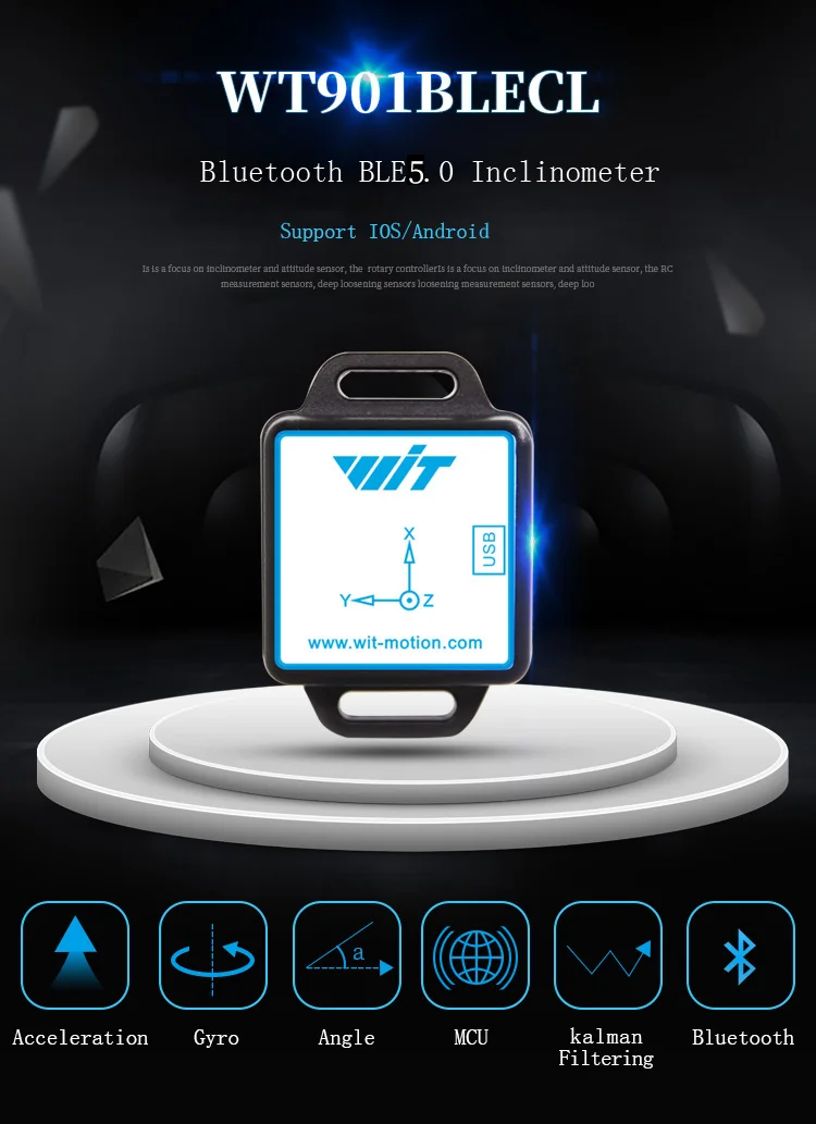 WitMotion WT901BLECL BLE 5,0 низкое потребление 3 осевой акселерометр+ гироскоп+ магнитометр MPU9250 для IOS/Android, диапазон 50 метров