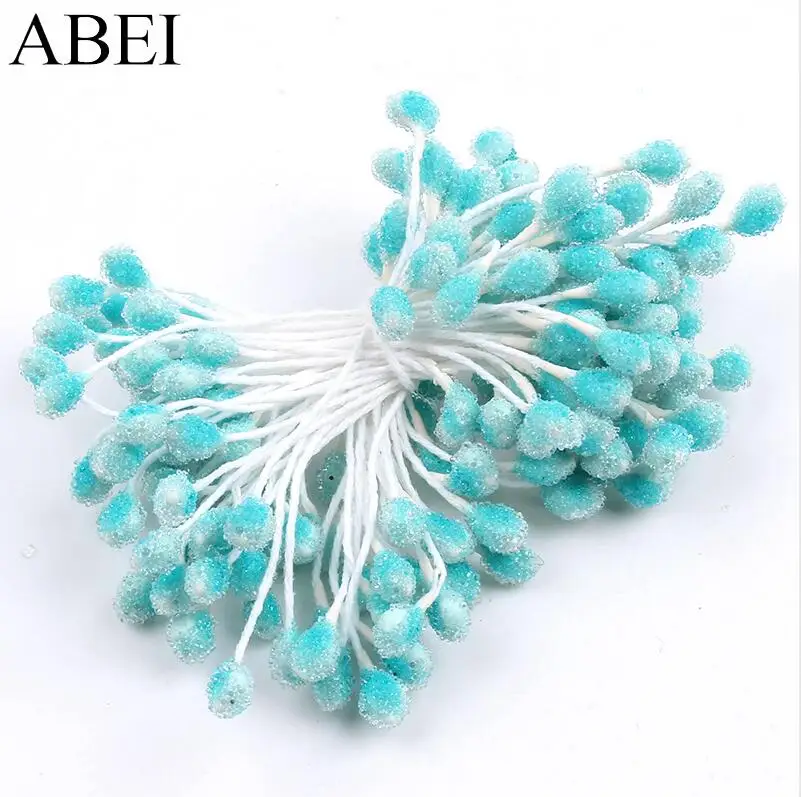 Light Blue 100 шт./лот 5 мм Блестящий стеклянный цветок Stamen Pistil цветочный свадебный торт Скрапбукинг Украшение для открыток искусственный цветок DIY материал - Цвет: Light Blue