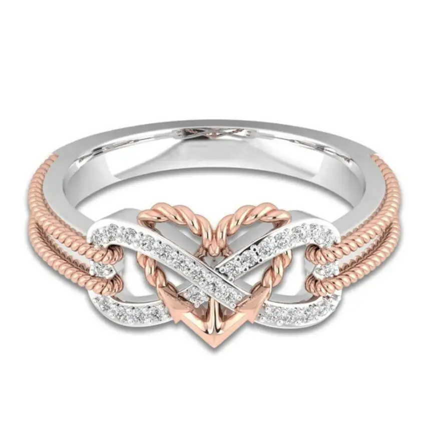 

New Arrival Wholesale Fashion Jewelry 925 Silver&Gold Fill Separate Color AAA Cubic Zirconia Decorative pattern Ring for Women