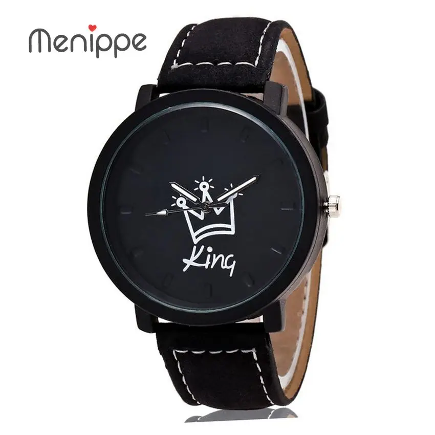 Модные брендовые часы King Queen с кожаным ремешком мужские и женские кварцевые