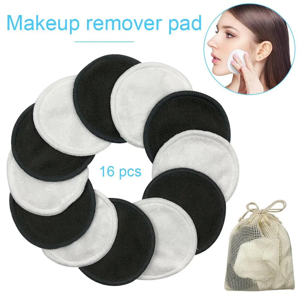 

16pcs Reusable Cotton Pads Make Up Facial Remover Double Layer Wipe Pads Nail Art Cleaning Pads Washable With Laundry Bag