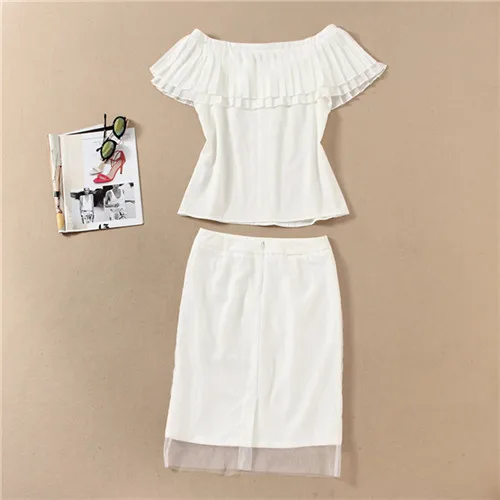 2016 Июль летом новая мода листьев лотоса воротник блузки и юбки 2 шт. наборы белый