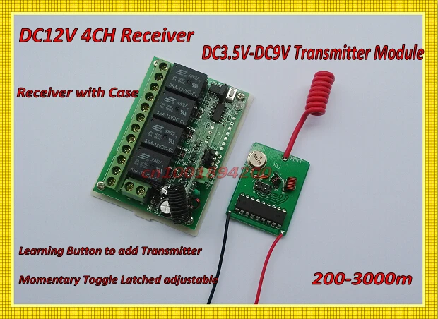 

Радиочастотные переключатели с дистанционным управлением DC12V 4CH релейный приемник передатчик PCB питание на передающей 315/433 Светодиодная ла...