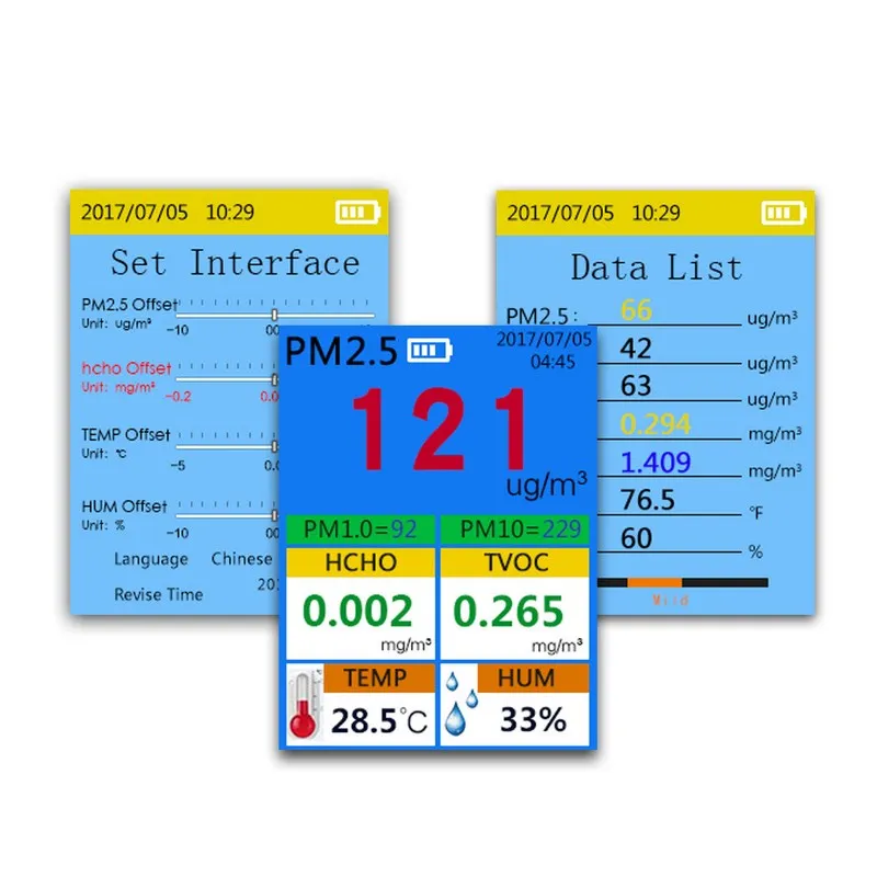 Формальдегид газовый анализатор HCHO PM1.0 PM2.5 PM10 TVOC Измеритель температуры и