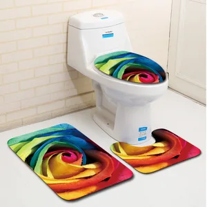 colorful bath mat and shower curtain set anti slip carpet bathroom rug toilet seat cover mat bathroom doormat absorbent bath set free global shipping