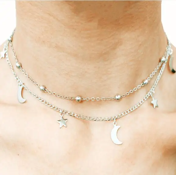 Супер модный многослойный простой: золото серебро позолота Двойная Цепочка