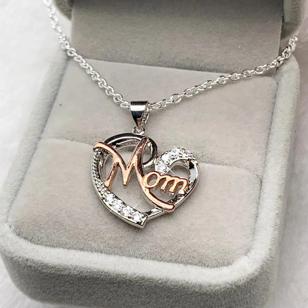 Буквы из кристаллов подарок на день матери я люблю маму Циркон кулон NecklaceMini милый в форме сердца серебряный девушка кулон