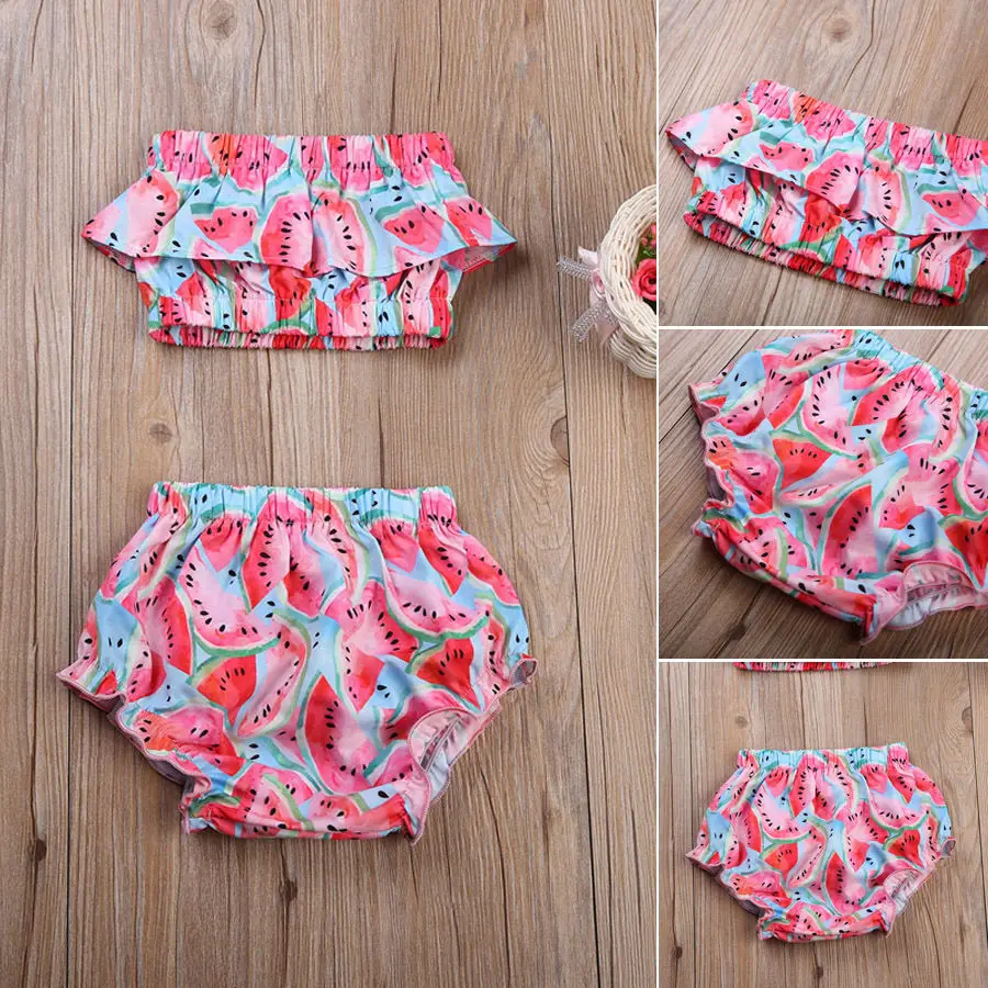 2017 детский купальный костюм из 2 предметов для маленьких девочек топы с рисунком