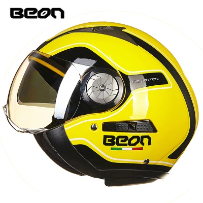 yellow BEON унисекс moto rcycle винтажный шлем 3/4 Ретро шлем с двумя линзами мото rbike с открытым лицом четыре сезона moto casco шлемы - Цвет: yellow