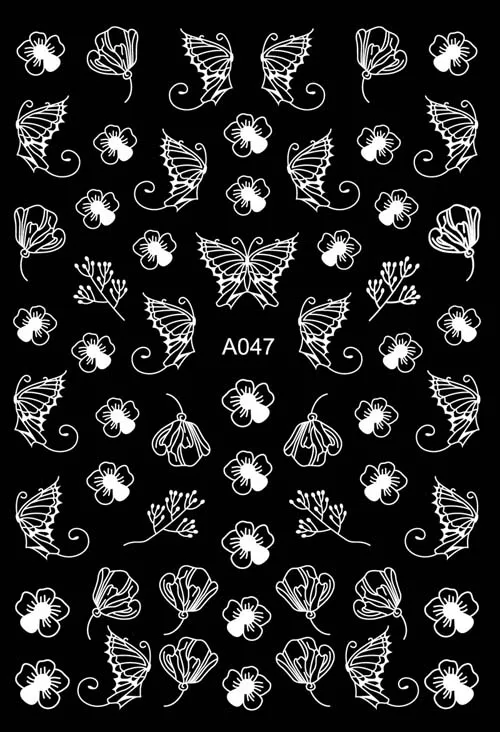 A047 White 3D наклейка для ногтей, наклейка на заднюю панель, роскошный дизайн, все для маникюра, белая наклейка, украшение для ногтей, аксессуары для ногтей, советы - Цвет: A047 White