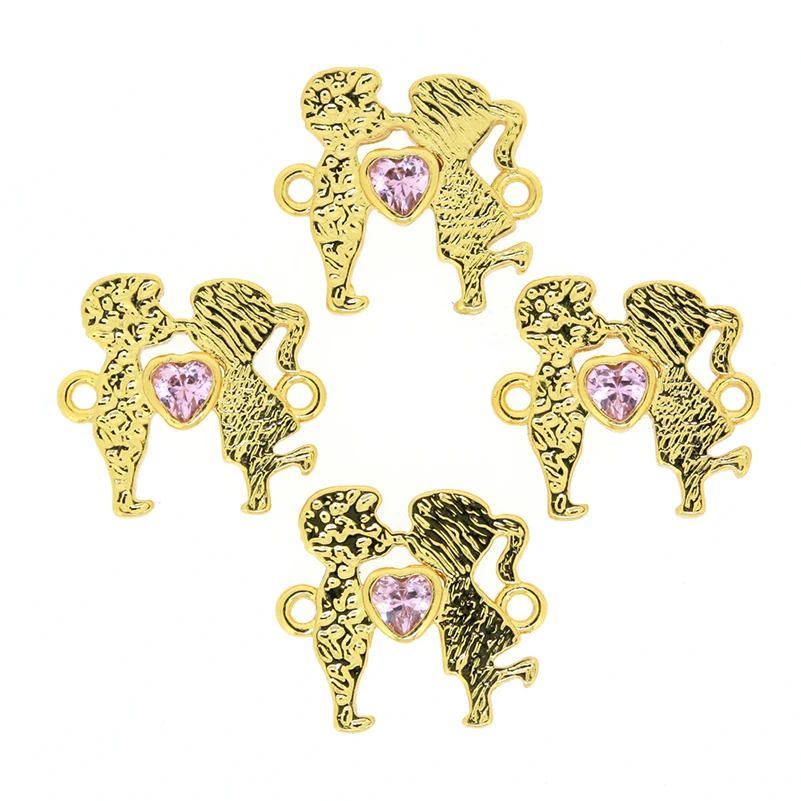 Charms 4 Metal Colors Sweet Kissing Couple Charm With Heart Shape Pink Crystal 2 Loops For Chic Diy Jewelry Making Bracelet | Украшения и