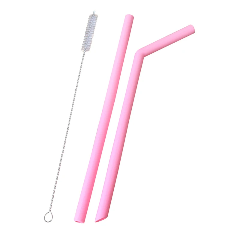 2Pcs Reusable Silicone Straws Colorful Bent Straight Drinking Straws Eco Straw Long Drink straws Barware Party Bar Accessories