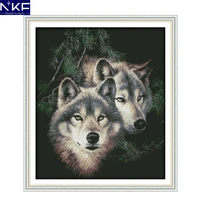 nkf two wolves animal style needlecraft kits chinese cross stitch embroidery designs for home decoration