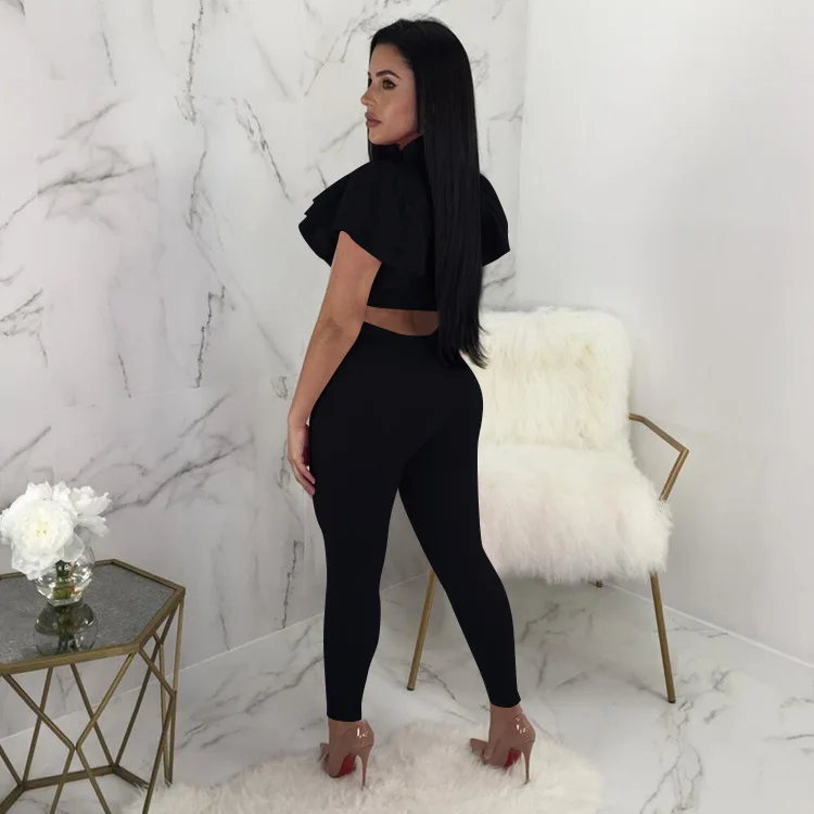 2018 spring and autumn hot sale of new European American sexy short sleeved lotus leaf model suit | Тематическая одежда и