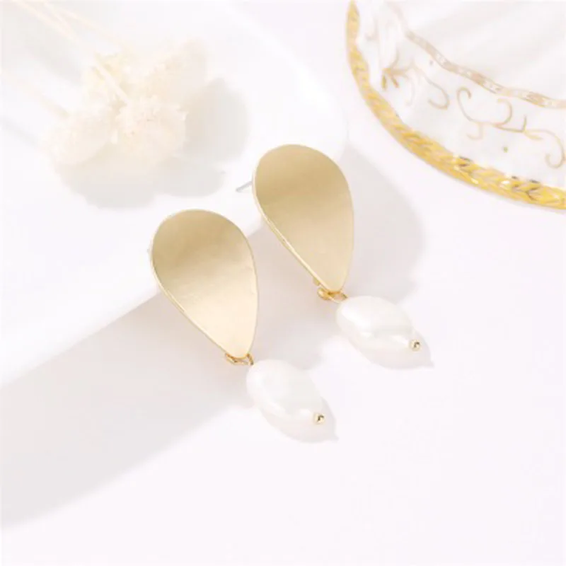 Винтажные серьги с неровным жемчугом и геометрическим орнаментом корейские