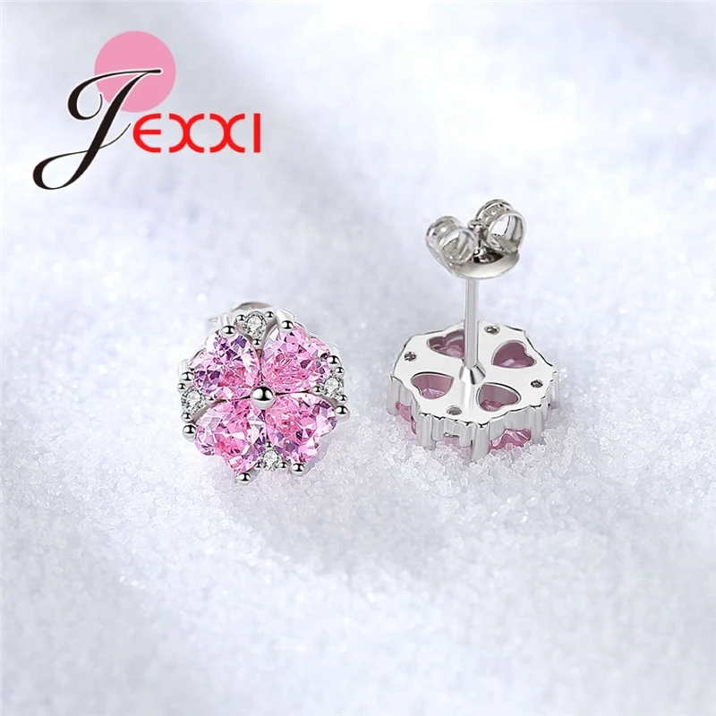 Мoдныe взрывныe рисунок в форме цветка розовый циркон кристалл серьги гвоздики