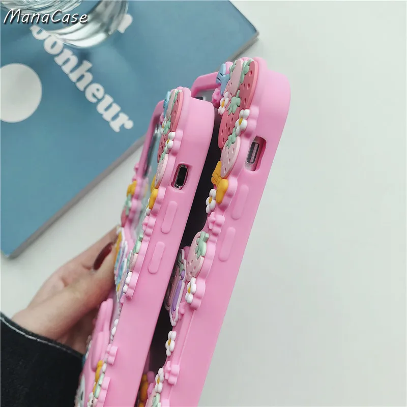 Милый 3D японский Мелодия клубника рамка чехол для телефона для iPhone 11 Pro Max X XS MAX XR 6 6s 7 8 Plus для силикагель задняя крышка чехол s