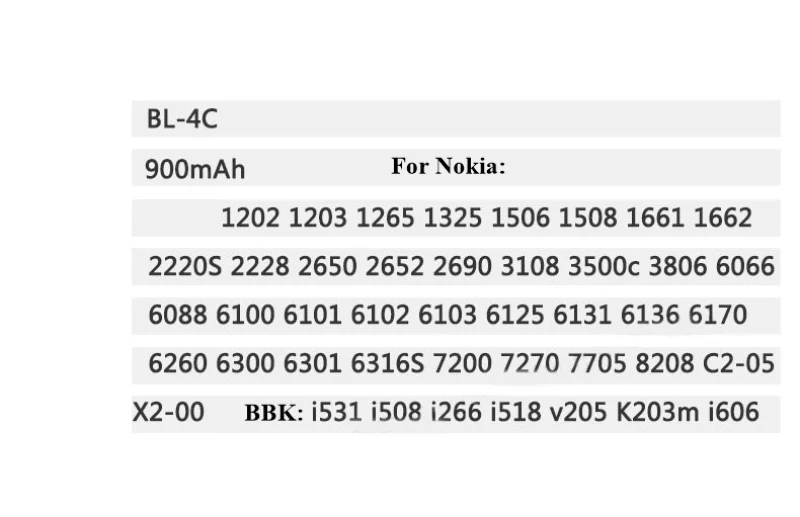Оригинальный BL-4C 900 мАч BL4C Аккумулятор для Nokia 6100 6300 2220S 3500C X2-00 C2-05 X2-02 2690 2692 7705 Новый