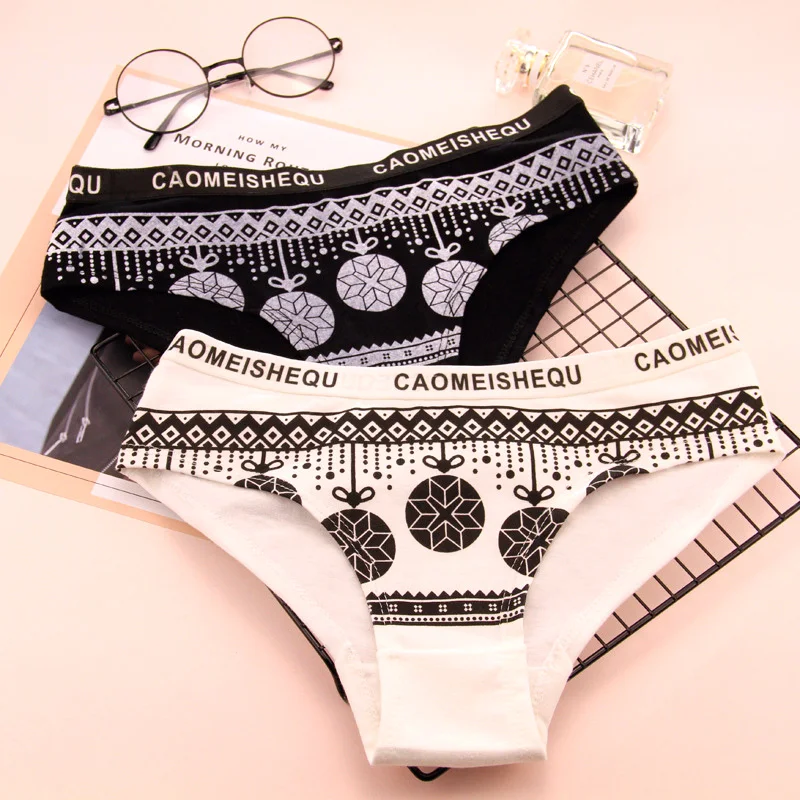 Трусики для женщин новинки Хлопок Снежинка печати Симпатичные эротичное женское