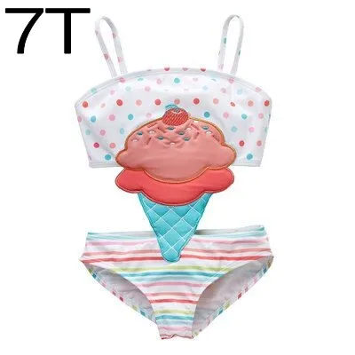 icecream 7T Новинка года; Прямая поставка; цельный купальный костюм для девочек; детский купальный костюм с желтой Пчелой; купальный костюм детское бикини с рисунком мороженого; пляжный костюм - Цвет: icecream 7T