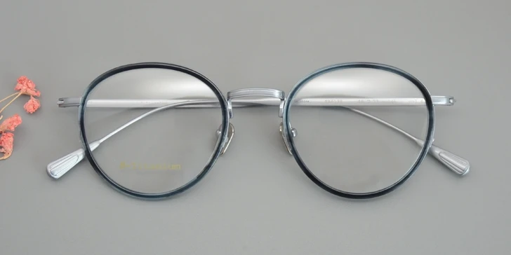 Gray silver Винтажные качественные ультралегкие очки из чистого титана, классическая круглая оправа FA6138, очки для женщин и мужчин, линзы по рецепту - Цвет оправы: Gray silver