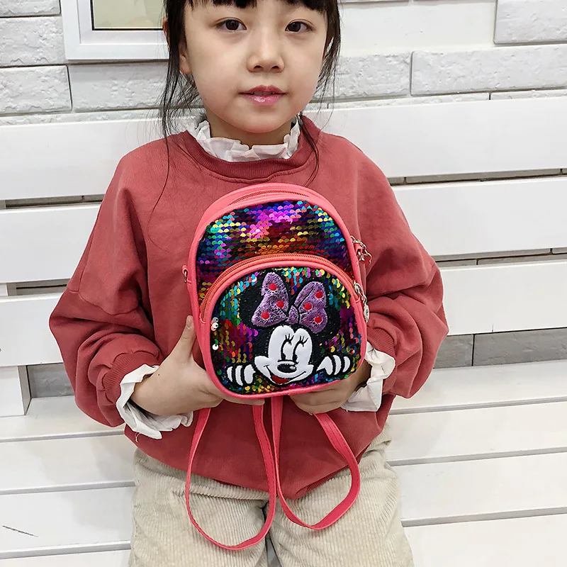 new Disney cartoon Minnie children's bag sequins girls backpack shoulder slung princess bag child purse