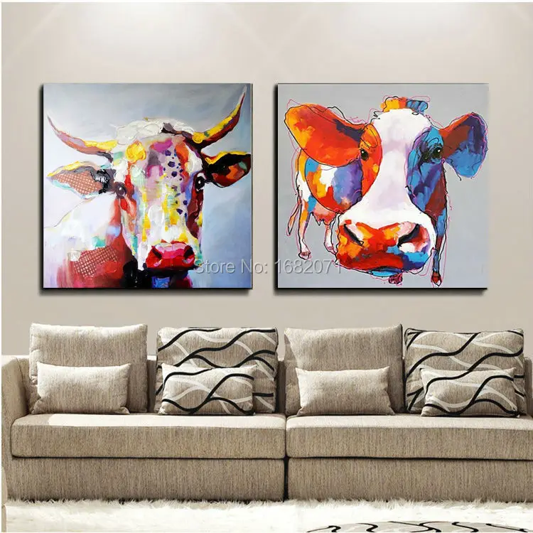 Skills Artist Directly Supply Various of Cattle Oil Painting Modern Funny and Cow Canvas For Living Room | Дом и сад