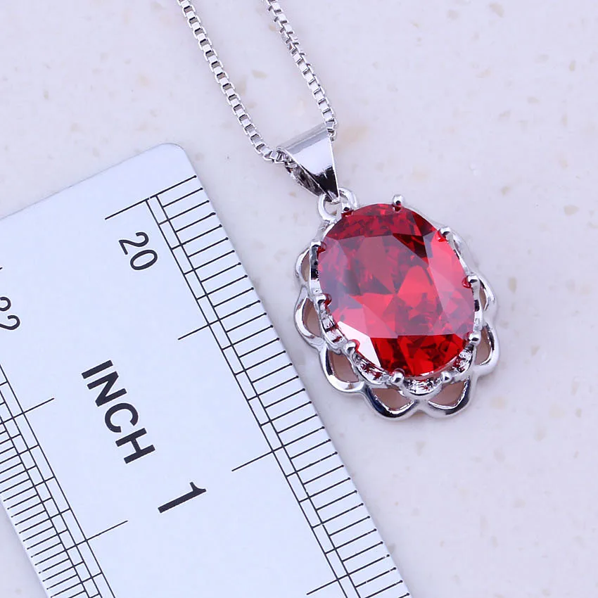 Cheerful Red Simulated Garnet 925 Sterling Silver Jewelry Sets For Women Wedding Party Fashion Free Gift Box D0116 | Украшения и