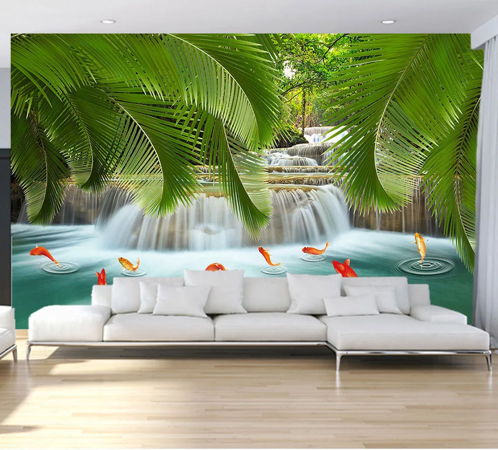 Речная рыба листья природа обои роспись для гостиной диван фоновая круглая