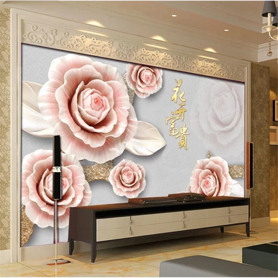 Обои на заказ 3d обои с тиснением Нефритовая резьба благоприятные цветы открытые