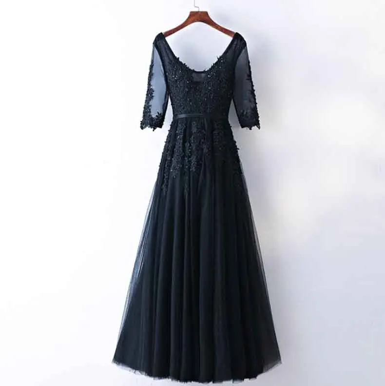 Black Short Sleeve Серое вечернее платье женское свадебное кружевное платье с вышивкой для невесты красное ковровое платье для женщин темно-синее черное розовое красное размера плюс 5XL 4XL - Цвет: Black Short Sleeve