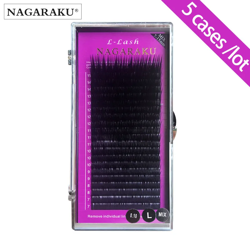 Накладные ресницы из норки NAGARAKU 5 чехлов L curl 7 ~ 15 мм mix l Индивидуальные накладные