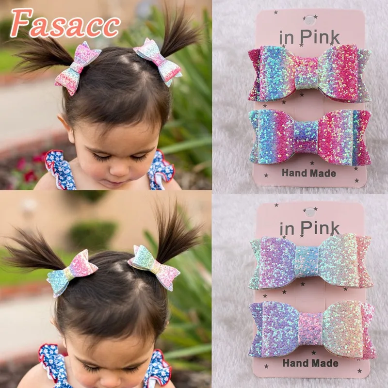 2 шт./лот блестящие заколки для волос детей Детский бант девочек детские с