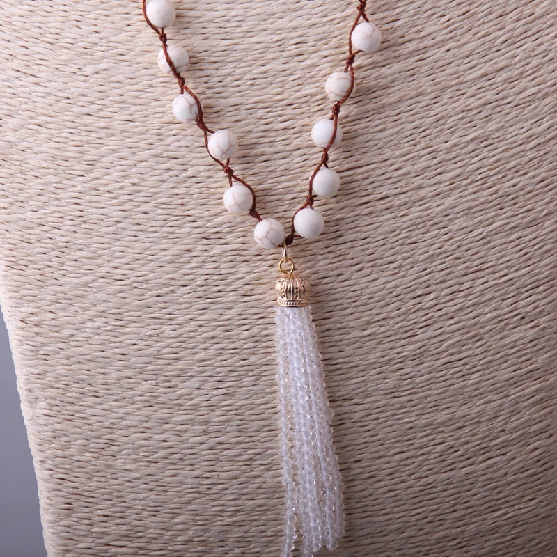 MOODPC модное ожерелье из белых камней с узелком веревки и стеклянной кисточкой