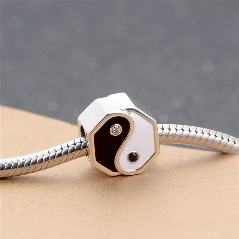 Бусины шармы Инь Янь с черно белыми камнями подходят для оригинального