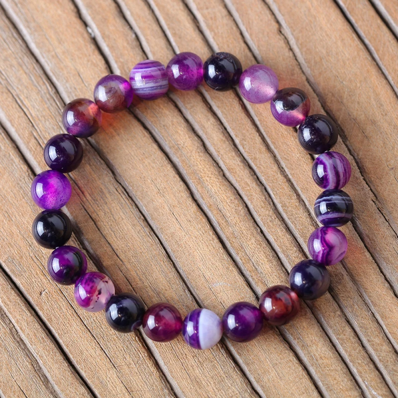 Purple line carnelian Natural stone beaded bracelets 165 mm-215 mm Minimalist Noble purple lovers bracelet Best gift to friends | Украшения