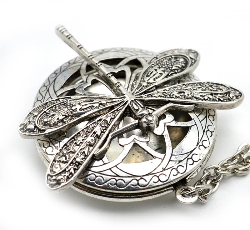 

10pcs Antique Silver Dragonfly Aromatherapy Diffuser Locket Necklace With 28" Chains & diffusing pad -Insect Series