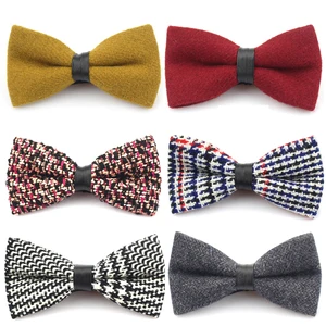 Новый шерстяной галстук-бабочка для мужчин, высококачественный брендовый Повседневный галстук-бабочка в клетку, однотонный мужской галстук-бабочка для свадьбы, галстук-бабочка