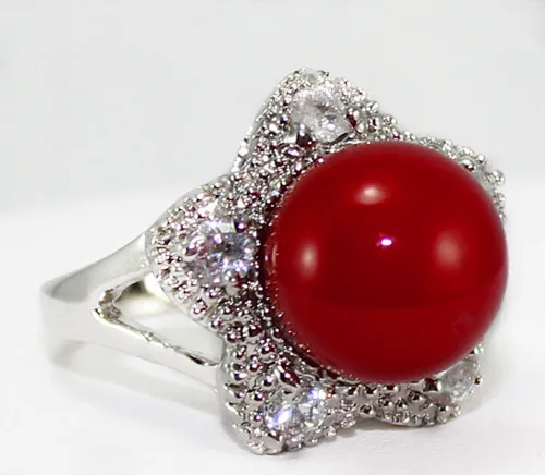 Кольцо с красным жемчугом и серебряным покрытием 12 мм опт | Украшения аксессуары