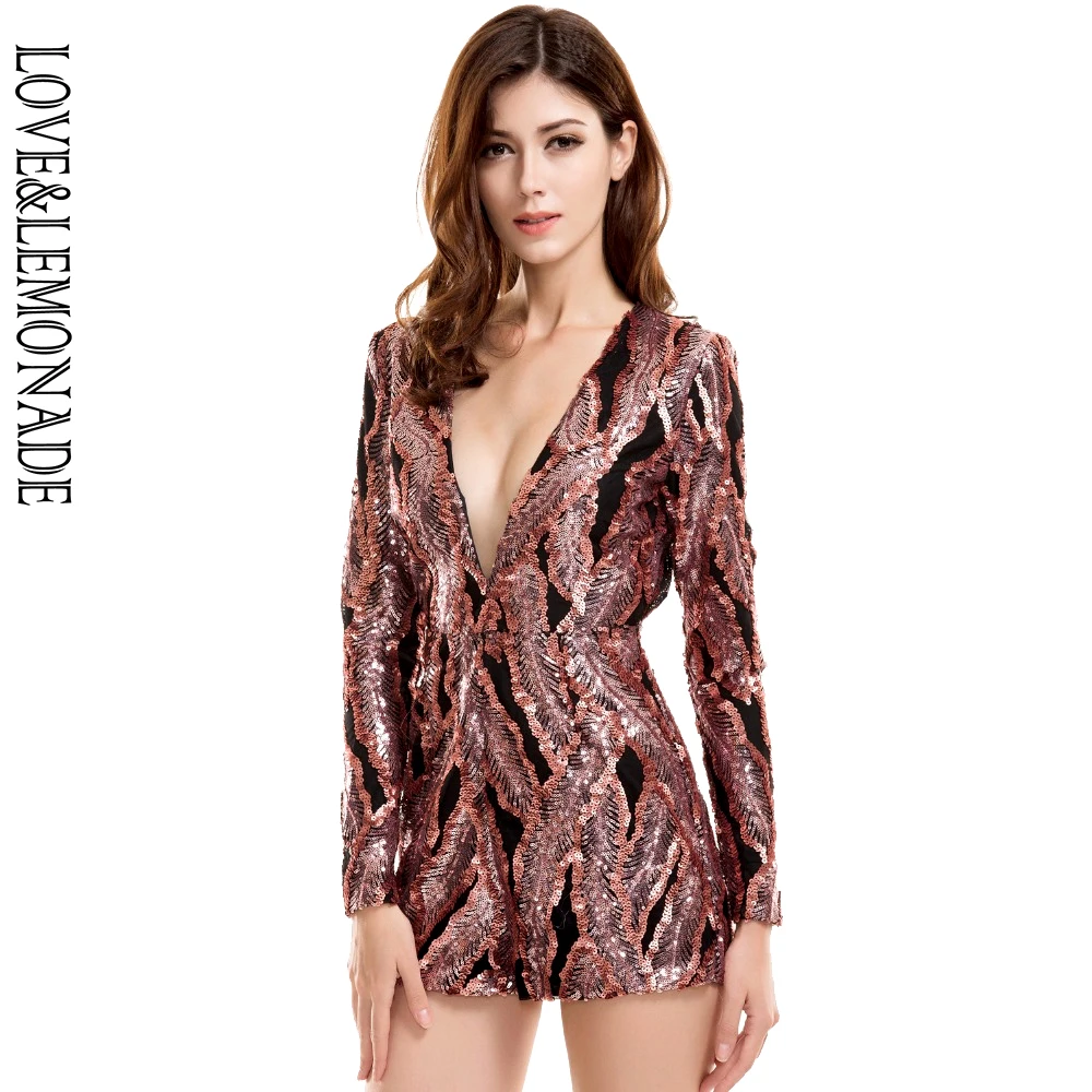 Love & Lemonade комбинезоны с v образным вырезом и блестками TB 9728|sequin playsuit|playsuit sequinhalter