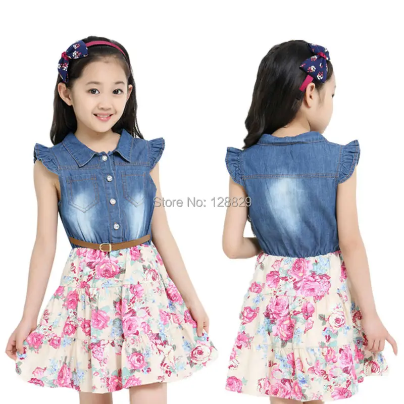 Летние платья для девочек хлопковая детская одежда джинсовая малышей с